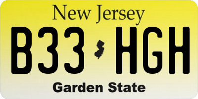 NJ license plate B33HGH