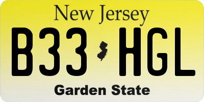 NJ license plate B33HGL