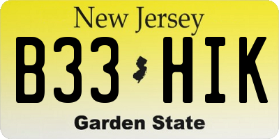 NJ license plate B33HIK