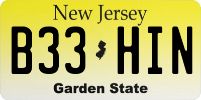 NJ license plate B33HIN