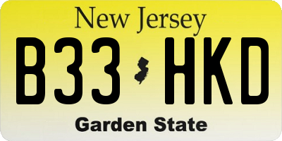 NJ license plate B33HKD
