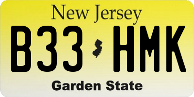 NJ license plate B33HMK