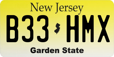 NJ license plate B33HMX