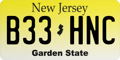 NJ license plate B33HNC