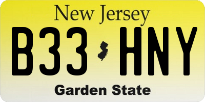 NJ license plate B33HNY