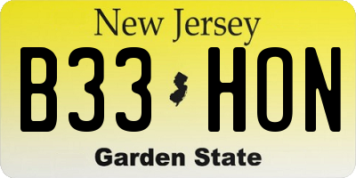 NJ license plate B33HON