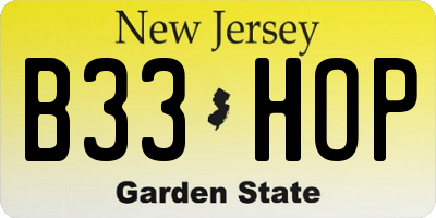 NJ license plate B33HOP