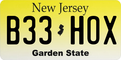 NJ license plate B33HOX