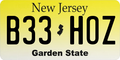 NJ license plate B33HOZ