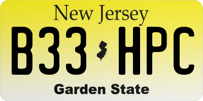 NJ license plate B33HPC