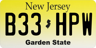 NJ license plate B33HPW