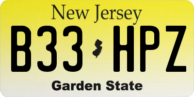 NJ license plate B33HPZ