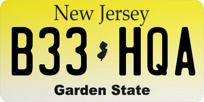 NJ license plate B33HQA