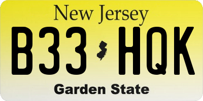 NJ license plate B33HQK