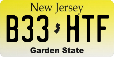 NJ license plate B33HTF