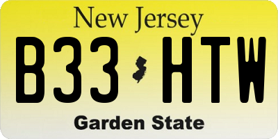 NJ license plate B33HTW