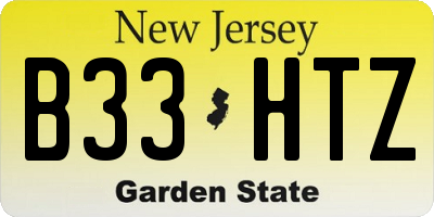 NJ license plate B33HTZ