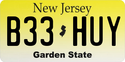 NJ license plate B33HUY