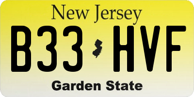 NJ license plate B33HVF