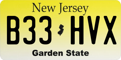 NJ license plate B33HVX