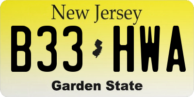 NJ license plate B33HWA
