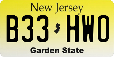 NJ license plate B33HWO