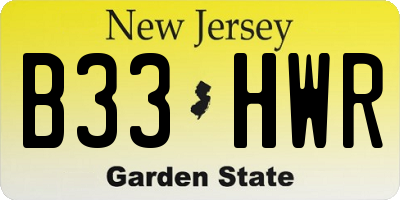 NJ license plate B33HWR