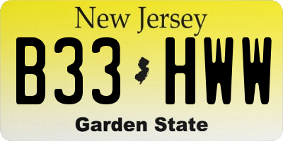 NJ license plate B33HWW