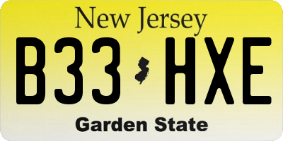 NJ license plate B33HXE