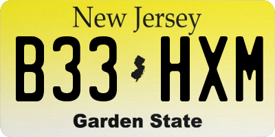 NJ license plate B33HXM