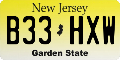 NJ license plate B33HXW