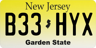NJ license plate B33HYX