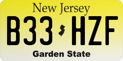 NJ license plate B33HZF