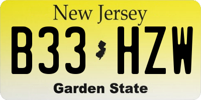 NJ license plate B33HZW