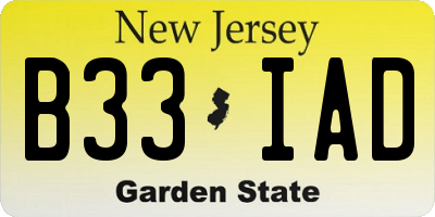 NJ license plate B33IAD