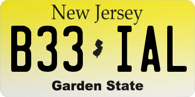 NJ license plate B33IAL