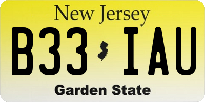 NJ license plate B33IAU