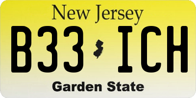 NJ license plate B33ICH