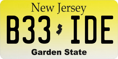 NJ license plate B33IDE