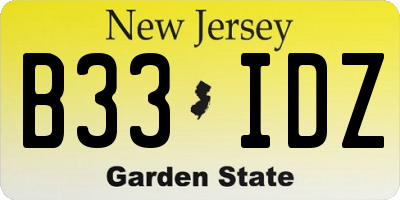 NJ license plate B33IDZ