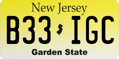 NJ license plate B33IGC