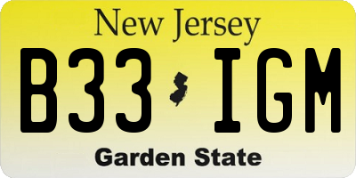 NJ license plate B33IGM