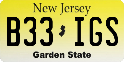 NJ license plate B33IGS