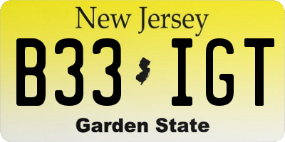 NJ license plate B33IGT