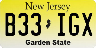 NJ license plate B33IGX