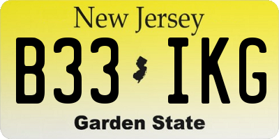 NJ license plate B33IKG
