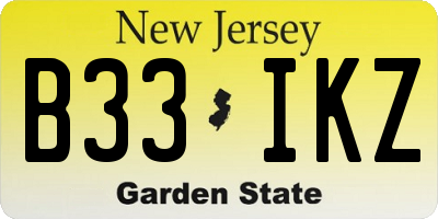 NJ license plate B33IKZ