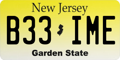 NJ license plate B33IME