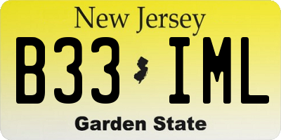 NJ license plate B33IML