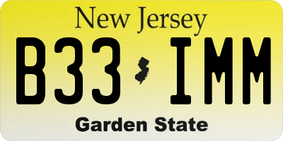 NJ license plate B33IMM